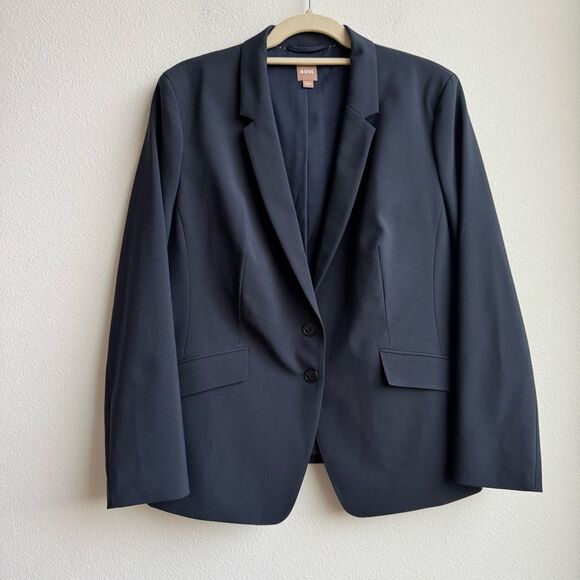 Hugo Boss Jiletara Virgin Wool Navy Blue Two Button Blazer Office Coat Size 14 - Picture 2 of 8